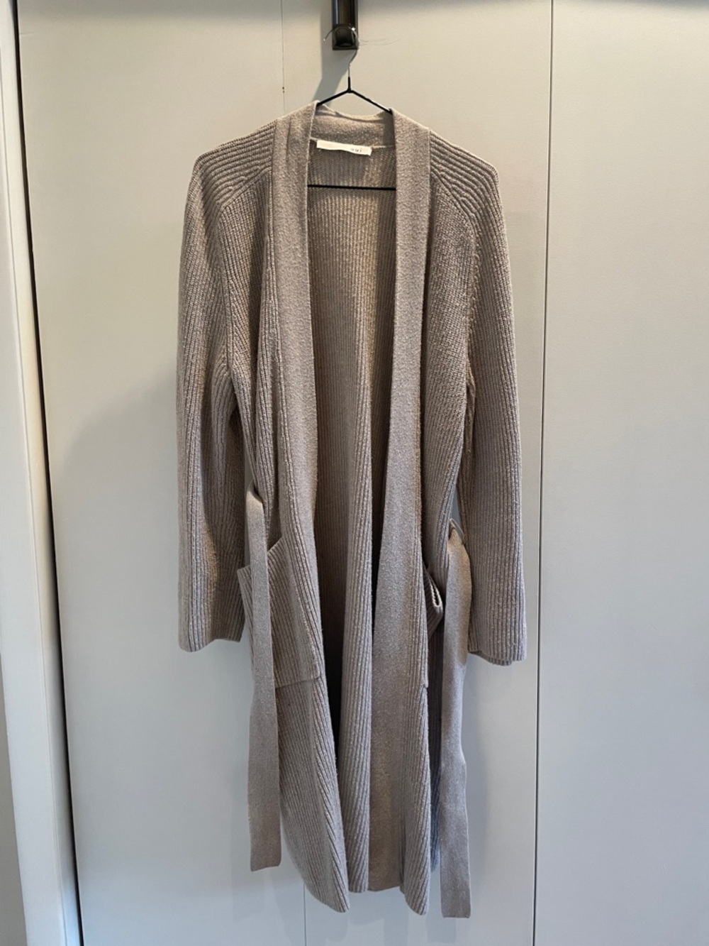 Open-Front Ribbed Longline Cardigan - Taupe